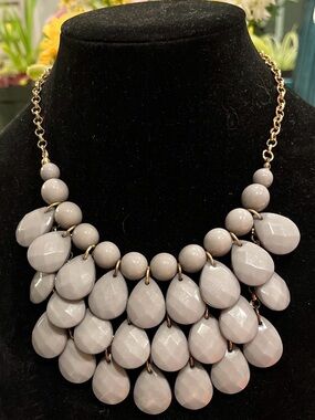 Statement Bib Necklace in Light Gray and Gold